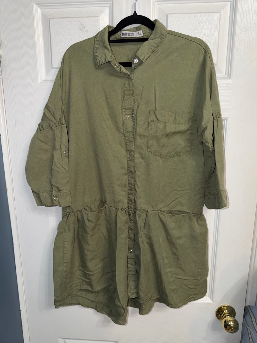 Olive Green Button-Front Shirt Dress